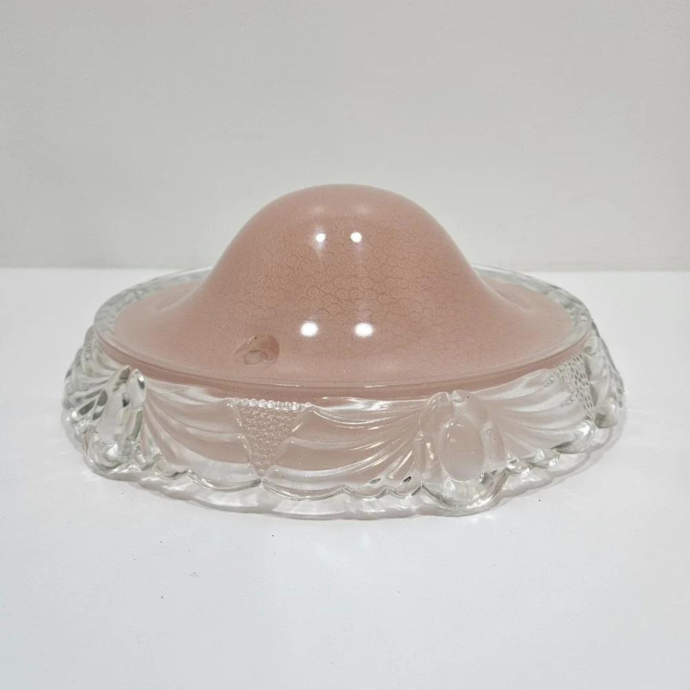 Art Deco Pink Glass Ceiling Light Fixture Cover Three Hole Vintage Mid Century‎